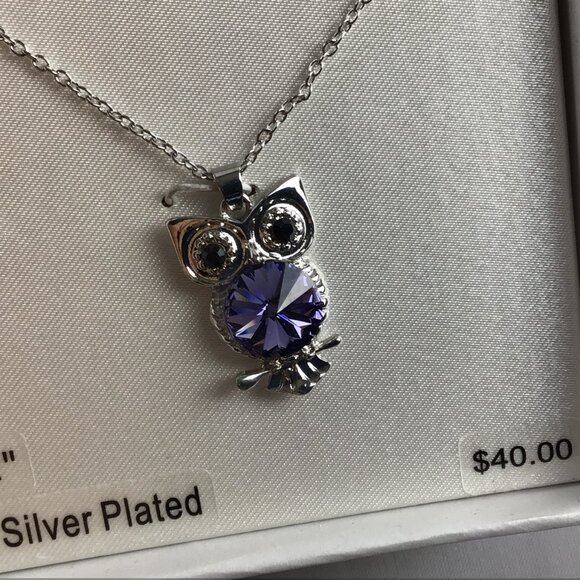 CRYSTAL ROMANCE Genuine Crystal Fine Silver Plated Necklace with Owl Pendant - Picture 2 of 4